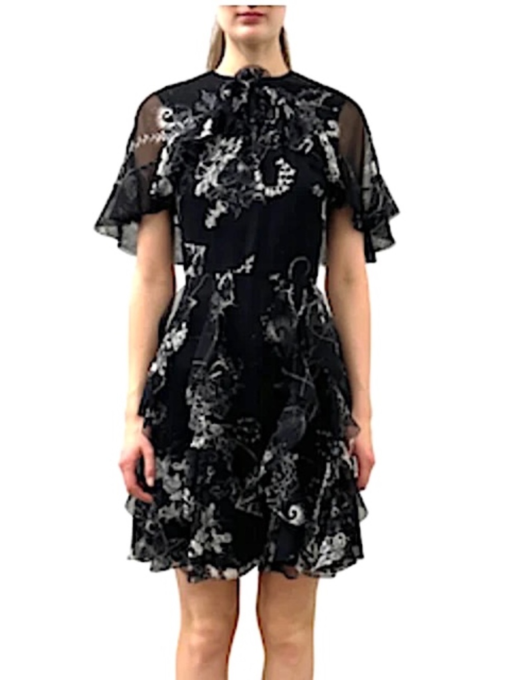 Jason Wu Collection Printed Chiffon Dress size 12 black chiffon
